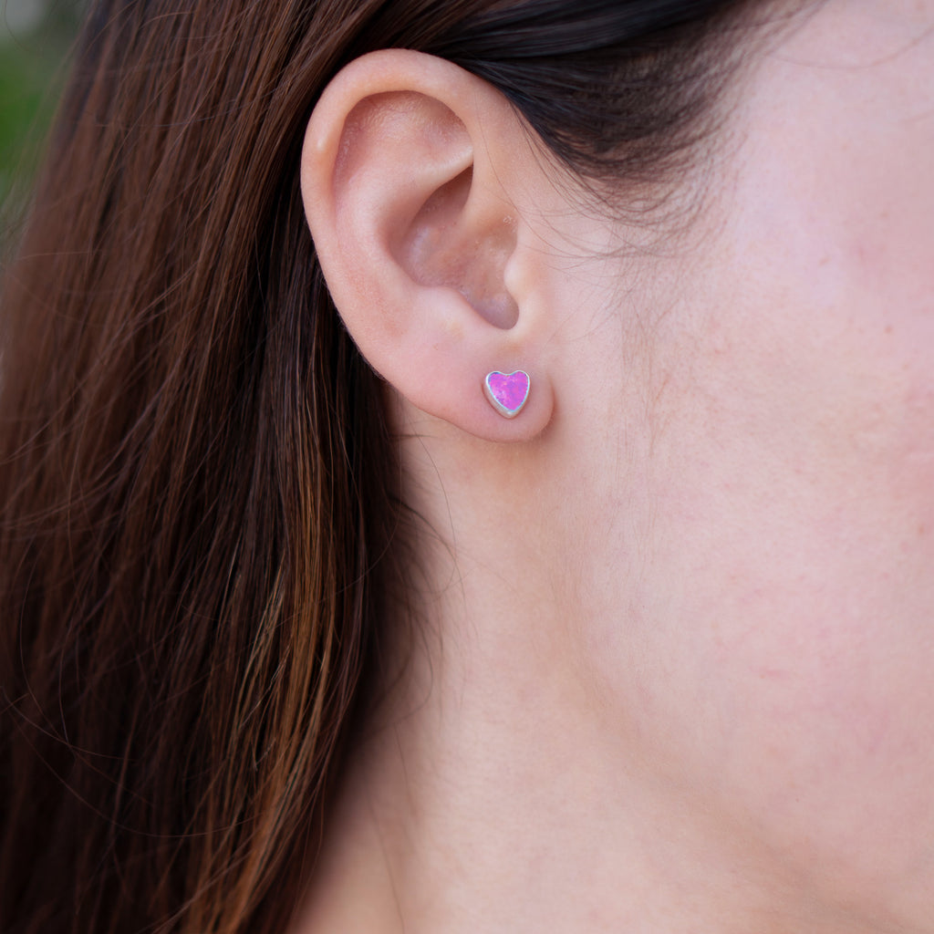 100ER - Heart Shaped Opal Earring Studs (Choose  Caribbean Blue Opal, White Fire Opal or Pink Opal)