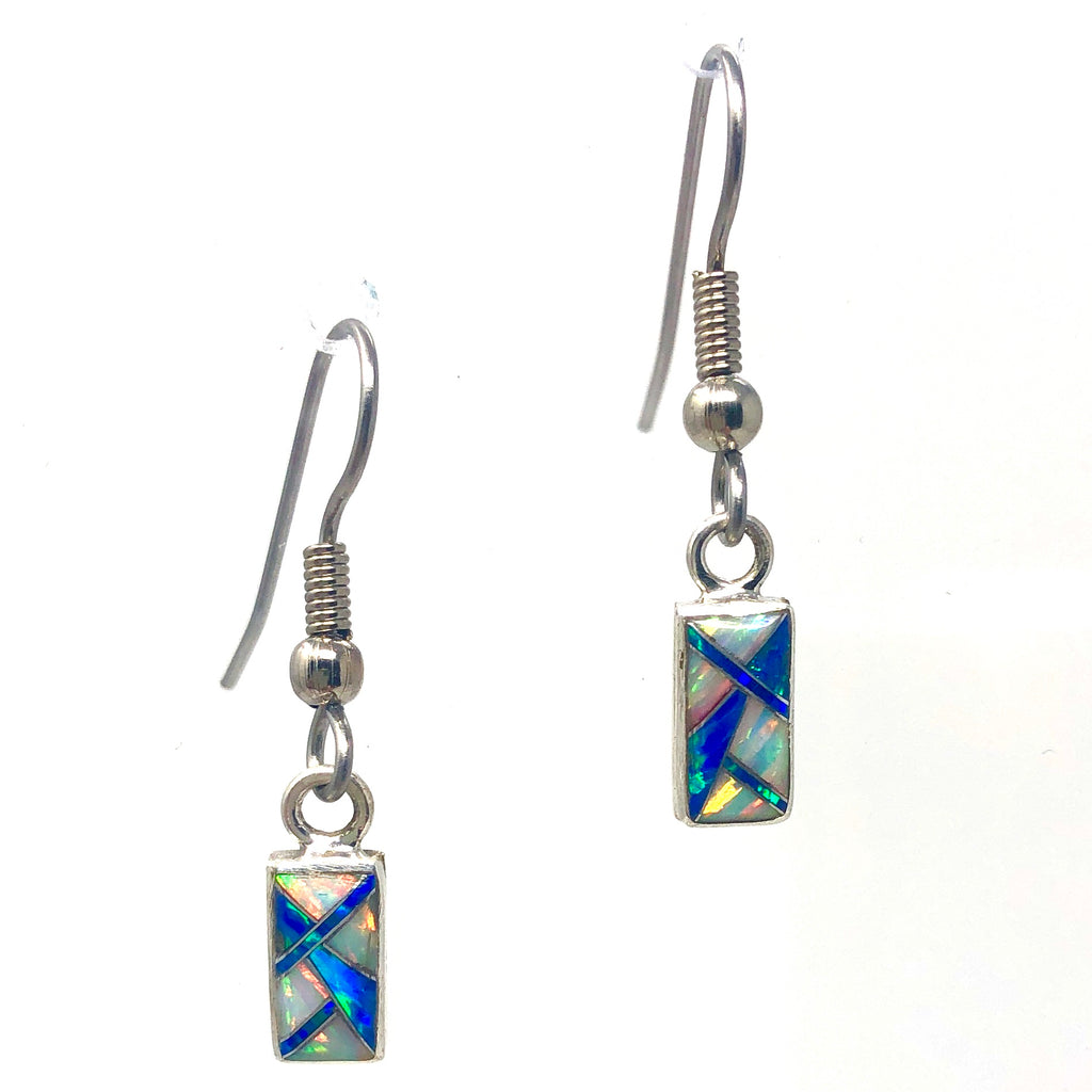 766ERxs -  Small Caribbean Blue Opal and White Fire Opal Earrings