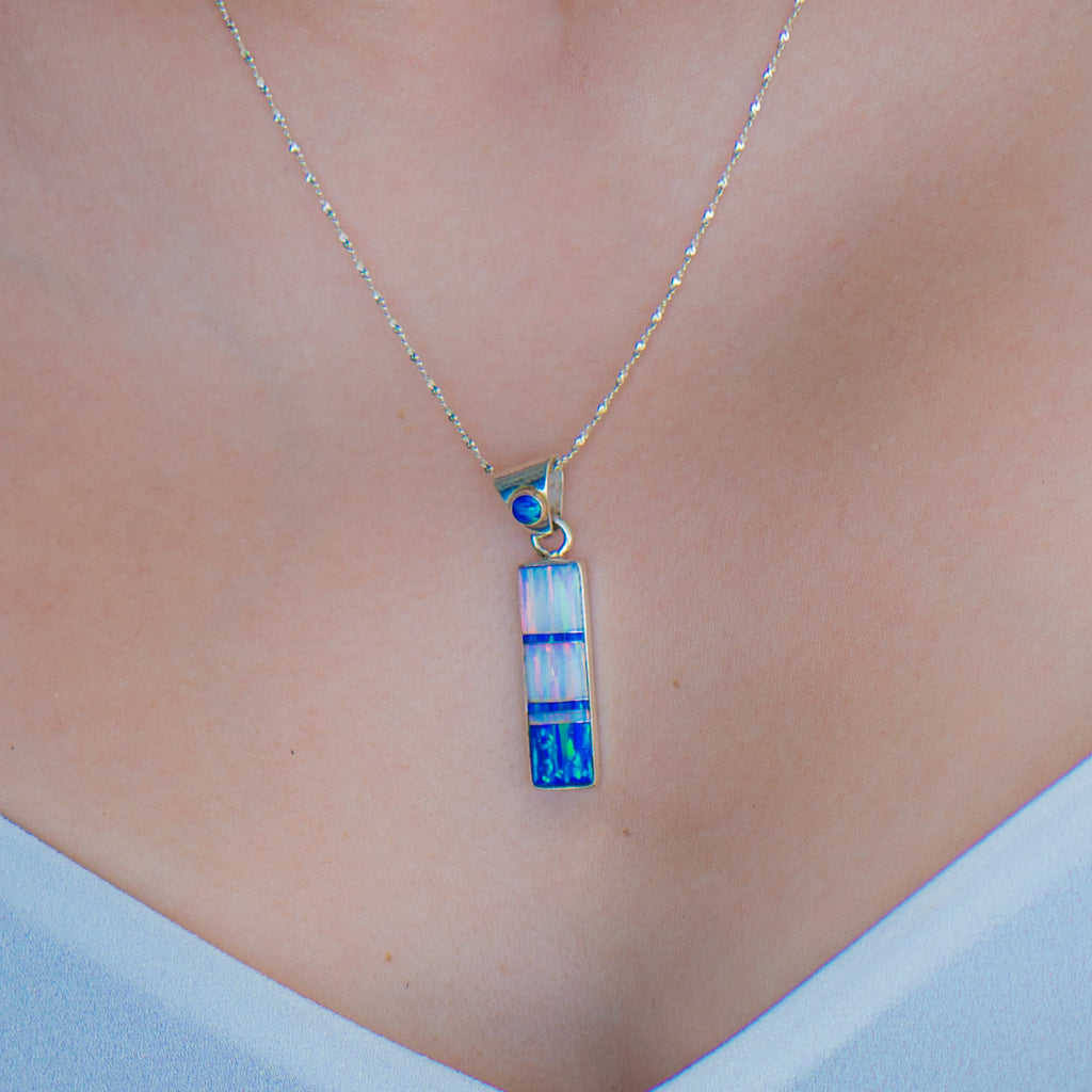 715PD - WHITE FIRE OPAL AND  CARIBBEAN BLUE OPAL PENDANT