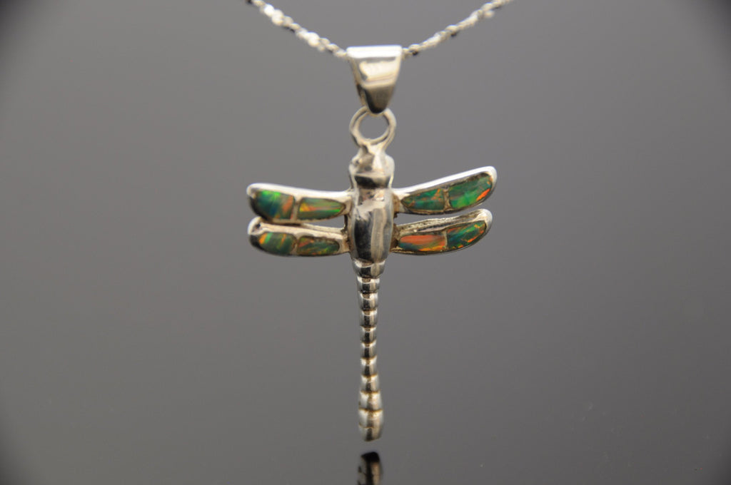 Opal Dragonfly Pendant #578 (Choose Blue or Green Opal)