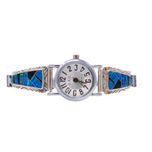LW3 - Multi-stone Caribbean Blue Opal and Black Jet Stone Ladies Watch in Sterling Silver- Perfect Elegant gift for Women, Birthdays, and Weddings  (CHOOSE YOUR WRIST SIZE)