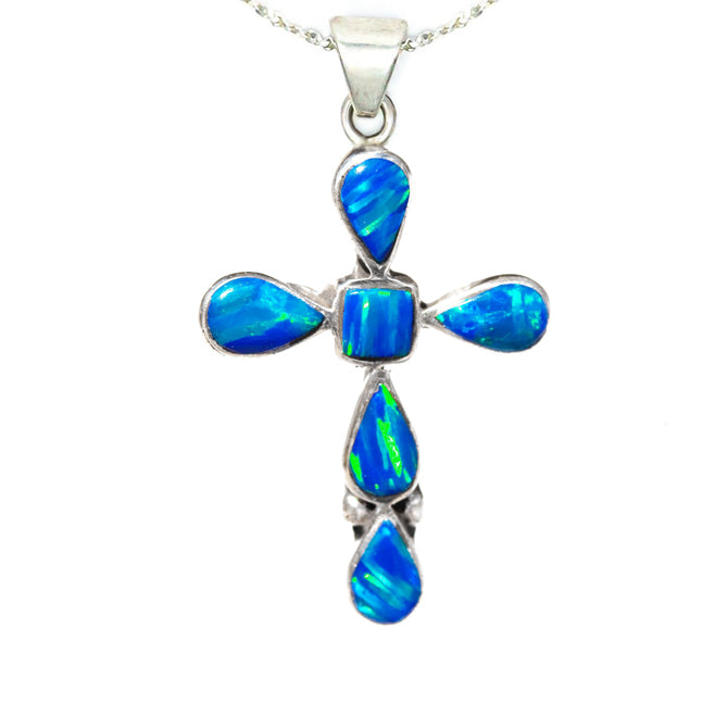 CR3 - OPAL TEAR DROP CROSS AND CHAIN (Choose From 3 Colors):