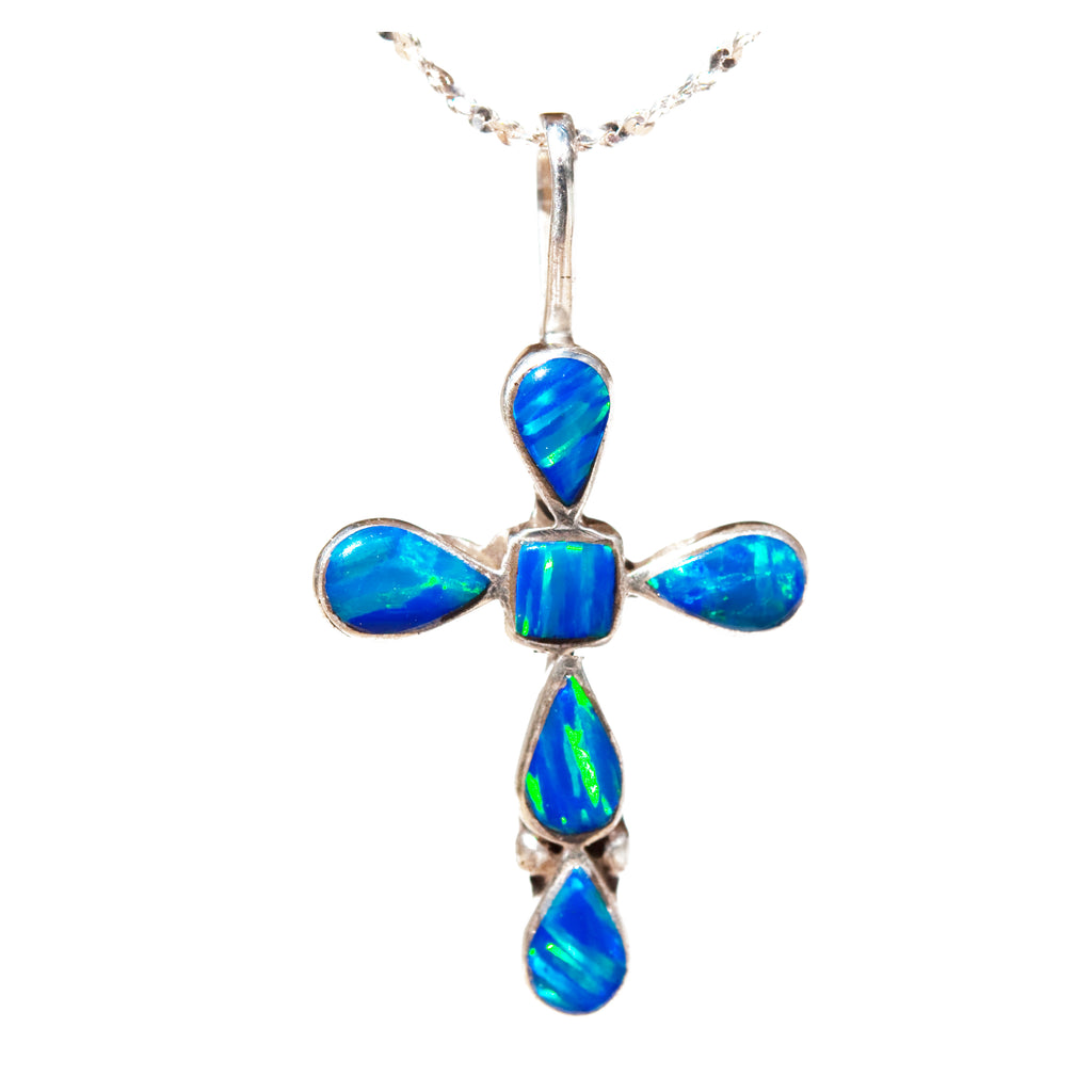 CR3 - OPAL TEAR DROP CROSS AND CHAIN (Choose From 3 Colors):