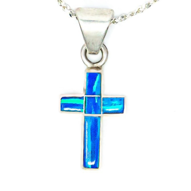 CR51 -  CARIBBEAN BLUE OPAL CROSS AND CHAIN - ($20,$28 and $45) - Choose a Size