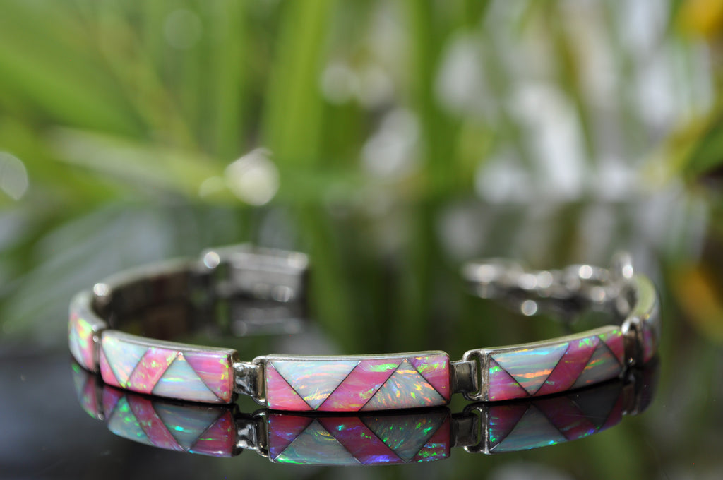 thumbnail image 2 of Vikoly 925 Sterling Silver Fire Opal Bracelet – Oval 18cm – Blue/White/Orange/Pink 2 of 5