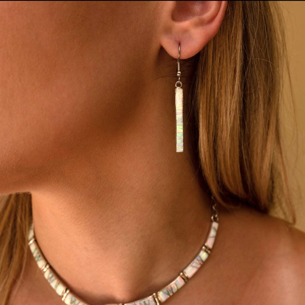 FIRE OPAL EARRINGS -17ER - Long Earrings - White Fire Opal Earrings