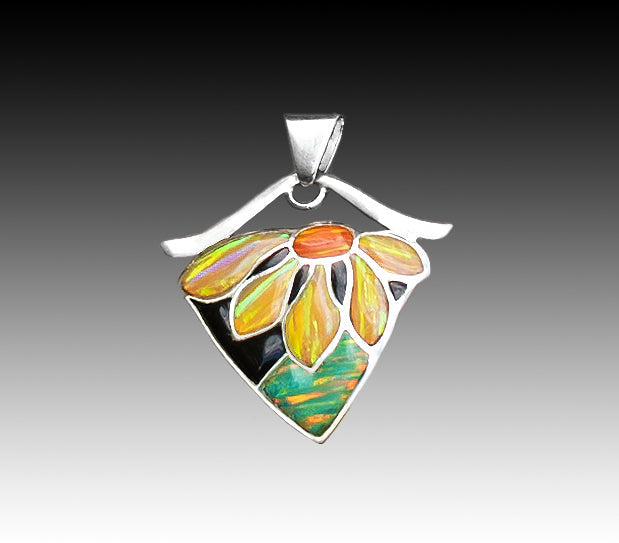 This Beautiful Sunflower Pendant and Earrings Set are made with Multiple Colors of Fire Opal