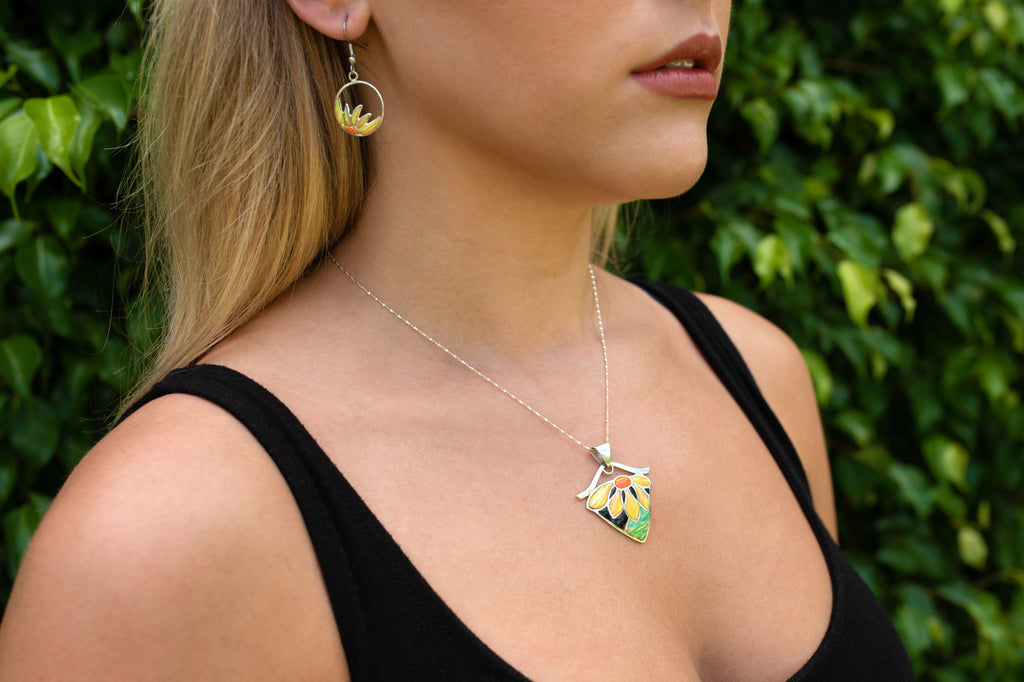 Beautiful Sunflower Earrings are made with Multiple Colors of Fire Opal