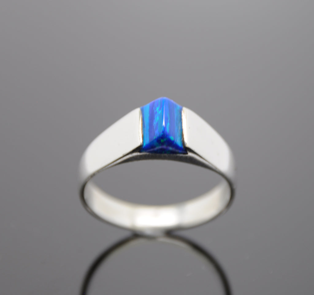 LR75 - Caribbean Blue Opal Ring set in Sterling Silver- Perfect Elegant gift for Women, Birthdays, and Weddings