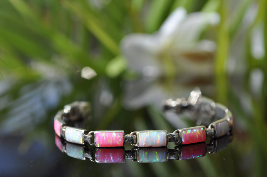 BR62 PINK OPAL AND WHITE FIRE OPAL BRACELET